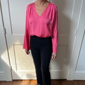 Trina Turk Size L Bright Pink Silk Blouse with Pleated Sleeves